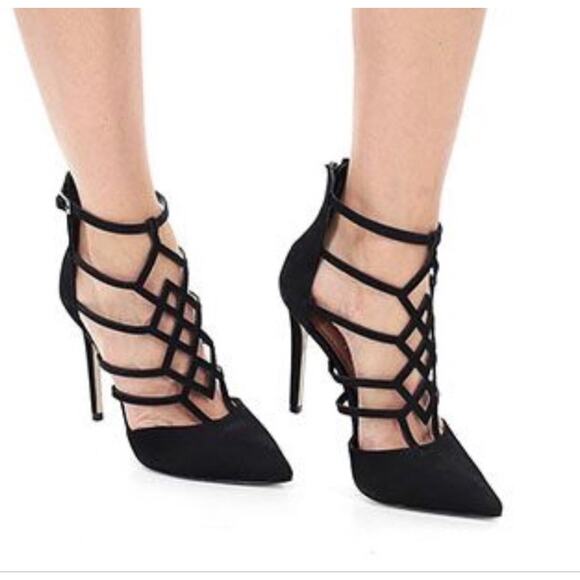 STEVE MADDEN Sonillo Cage Design Court Shoes Suede Stiletto Heels Black 8 1/2 - Picture 8 of 8